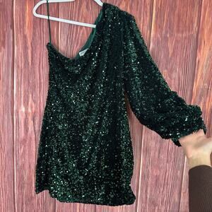 Chic Soul Green Sequin One Shoulder Dress Mini Short Plus Size 1X
